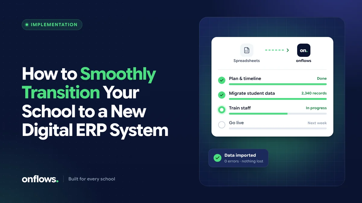 Migration from spreadsheets to onflows with plan, data migration, staff training and go-live progress